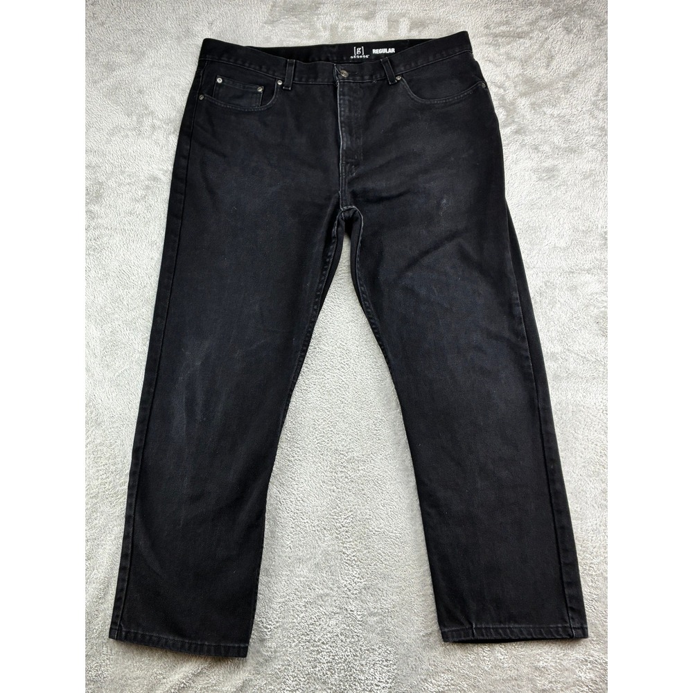 George Mens Regular Fit Black Jeans 40x30 Straight Leg 100% Cotton Denim